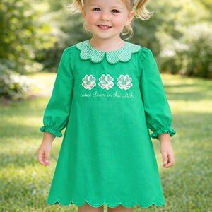 Adorable Green Girl's Appliqué Dress with Clover Design